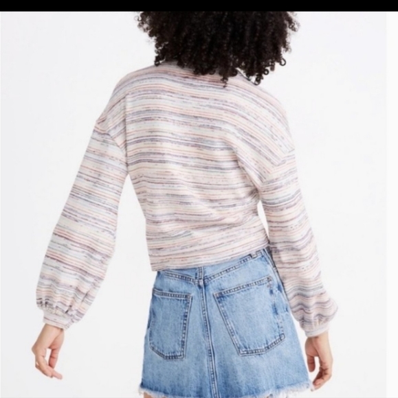 Madewell Bubble Sleeves Crop Sweater In Rainbow Stripes - Picture 2 of 12